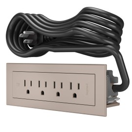 Power Strip by Wiremold, Under Desk Power Strip, Mountable Power Strip, Furniture Power Outlet, 15 Amp, 4 Outlets, Nickel, 6 Feet