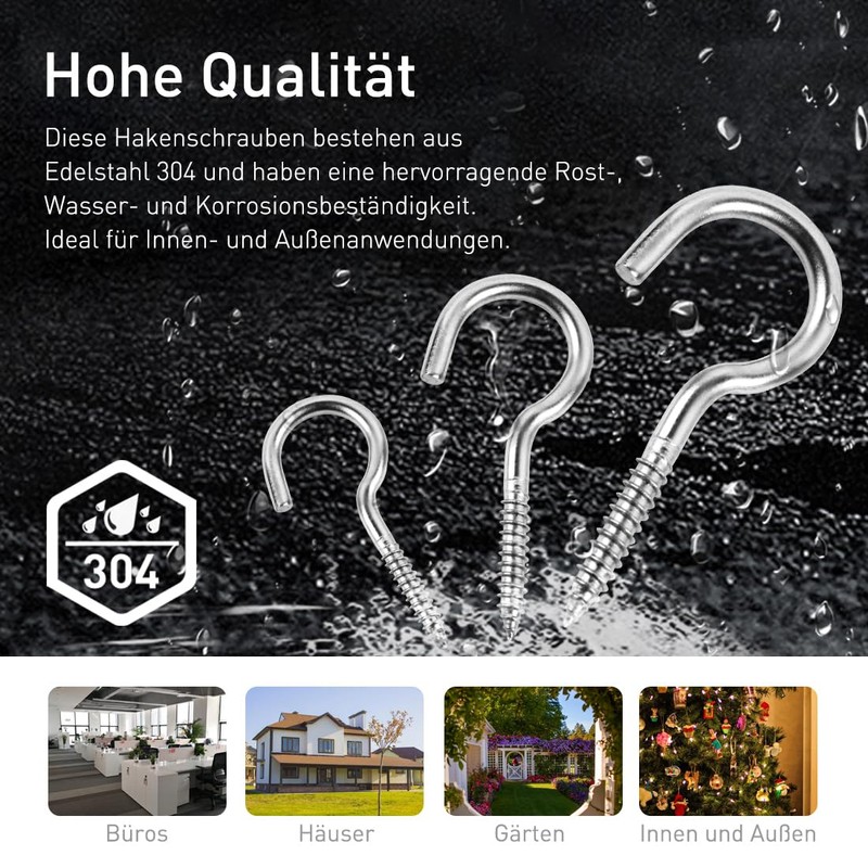 BOUMVID Pack of 10 Screw Hooks, Stainless Steel, Ceiling Hook,