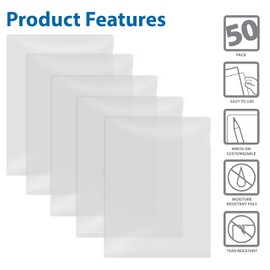 Better Office Products - Bolsillos para proyectos de poliéster, fundas para chamarra, paquete de 50, chaquetas para archivos de carpetas de proyecto, transparente, tamaño carta, 9 x 11.5 pulgadas,