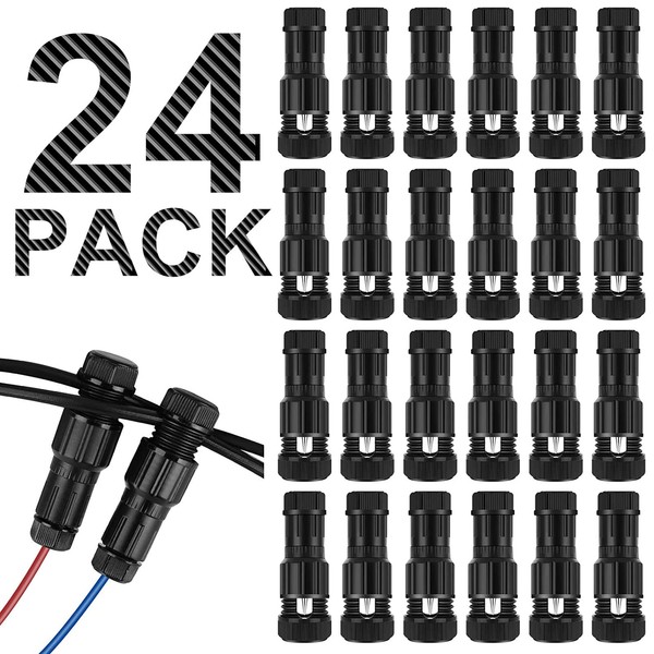 Low Voltage Fastlock Landscape Lighting Wire Connector, 24Pcs 12-14 Gauge Waterproof Cable Connectors for Outdoor Path Lights Work with Malibu Paradise Moonrays and Other Low Voltage Lighting