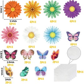BeYumi 66 Pieces Summer Sunflower Butterfly Cutouts Creative Spring Time Gerbera Daisy Flower Wall Sticker Decor Pin Board Decoration Set for Garden School Baby Shower Party Supplies