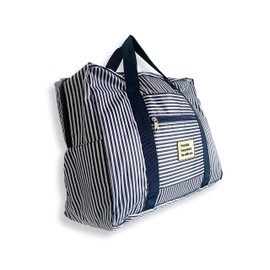 Airlines Under Seat Cabin Bag 45x36x20 - Foldable Travel Duffle Hand Luggage Bag Carryon Luggage Overnight Bag Weekend Bag - Large Capacity Folding Travel Bag for Women and Men 25L (Blue Stripe)