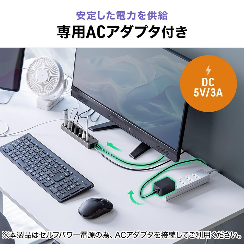 Sanwa Direct USB Hub Type-C Connection 7 Ports USB-C×2/USB-A×5 Self-Powered