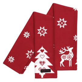 Ragged Rose Christmas Nordic Tea Towels, Cotton, Red, 50 x 70 cms