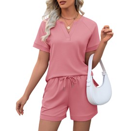 LOMON Women Two Piece Outfits Sets Summer Sweatsuit Tracksuit Sweat Lounge Matching Set Dressy Pink XL