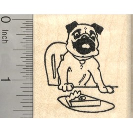 RubberHedgehog Thanksgiving Pug Rubber Stamp, Dog with Pumpkin Pie E26417 WM