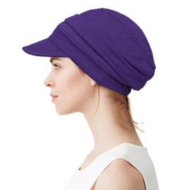 Alnorm Double Layer Cap Relaxed Fit Hat Slouchy Visor Beanie for Chemo Hair Loss Women Purple