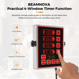 BEAMNOVA 4 Channel Digital Kitchen Timer Cooking Loud Alarm Stainless Steel Clock Hours and Minutes Seconds Volume Control Electronic Calculator