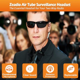 zeadio Surveillance Covert Air Acoustic Tube Walkie Talkie Earpiece Headset with Earmold and Push-To-Talk Microphone for Motorola 2 Pin Two Way Radio