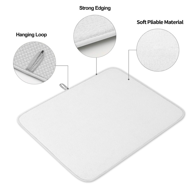 Solid White Dish Drying Mat for Kitchen Counter, Microfiber Rack