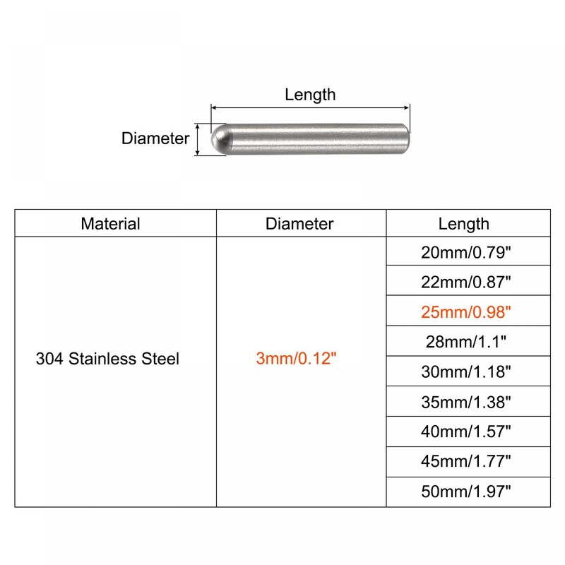 sourcing map 3 x 25 mm Dowel Pins 304 Stainless