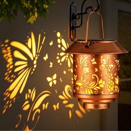 Mother Day Gifts for Mom,Outdoor Hanging Solar Lantern Waterproof Outside Metal Openwork Butterfly Pattern Landscape Lights for Porch Garden Yard Patio Pathway Decor Birthday Gifts for Women