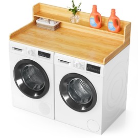 SpaceAid Washer Dryer Countertop with 2-Tier Shelf, Wood Topper with Edge, 54" Width x 27.5" Depth Cover Organizer Guard for Washer and Dryer Counter Laundry Hamper Storage (Maple Wood)