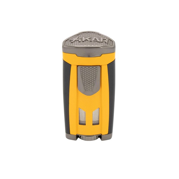 Xikar HP3 Inline Triple Flame Cigar Lighter, Attractive Gift Box, EZ-View Red Fuel Window, Honeycomb Texture, Burnt Yellow