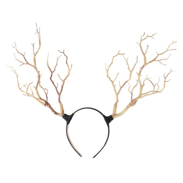 KALLORY 1 diadema de cuerno de rama de cuerno de ciervo, diadema de cuernos de hada, tocado de rama de árbol para Halloween, fiesta de Navidad, naranja