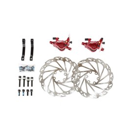 Juin Tech R1 Cable Actuated Hydraulic Bicycle Bike Disc Brake Caliper Set Extra Lightweight Hybrid Brake for Road/Cyclocross/Gravel/E-Bike/Folding Bike etc. use (Red)