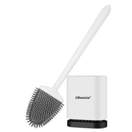 UBeesize Toilet Brush with Flexible Brush Head and Silicone Bristles, Quick Drying Holder Set for Bathroom, Compact Size, white. 15" X 4.5"