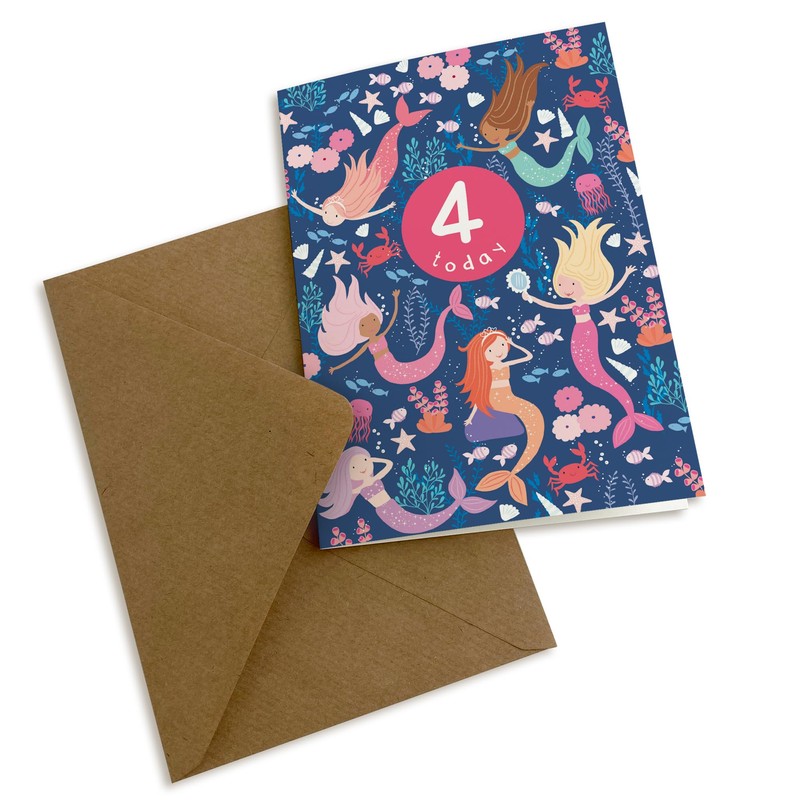 James Ellis Age 4 Birthday Card (Mermaids)