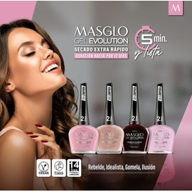MASGLO GEL EVOLUTION Nail Polish Gel Effect, No UV/Led Lamp Required, Duration up to 12 day, 1 peice color (GOMELA) Gel sin necesidad de lampara UV/Led, hasta 12 dias de duracion