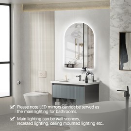 Niccy Arched LED Bathroom Mirror, 30x20 Inch Arch Frameless Backlit Mirror for Wall Arched Lighted Vanity Mirror Defogger and 3 Color, Explosion-Proof, HD Glass and IP65 Waterproof