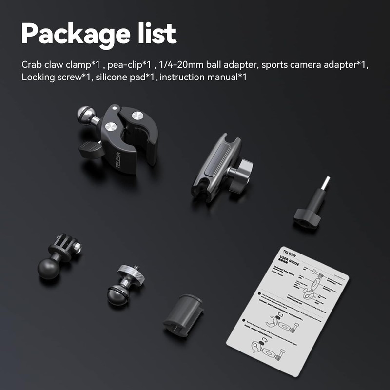 TELESIN Universal Handlebar Tube Clamp Mount for Sport Cameras (Aluminium)