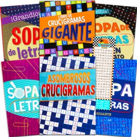 Spanish Word Find and Crossword Puzzle Books for Adults Seniors with Over 300 Reward Stickers