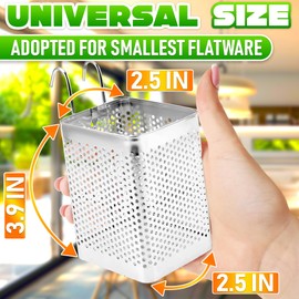 Dishwasher Chopstick Basket – 2.75" x 2.75" x 3.93" Stainless Steel Utensil Holder | Rust-Resistant Perforated Caddy with Hooks for Organizing Chopsticks, Straws, Teaspoons, and Small Kitchen Tools