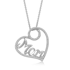 Jewelili - Collar con colgante de plata de ley de 1/5 quilates con diamantes blancos en forma de corazón para mamá (45,7 cm)