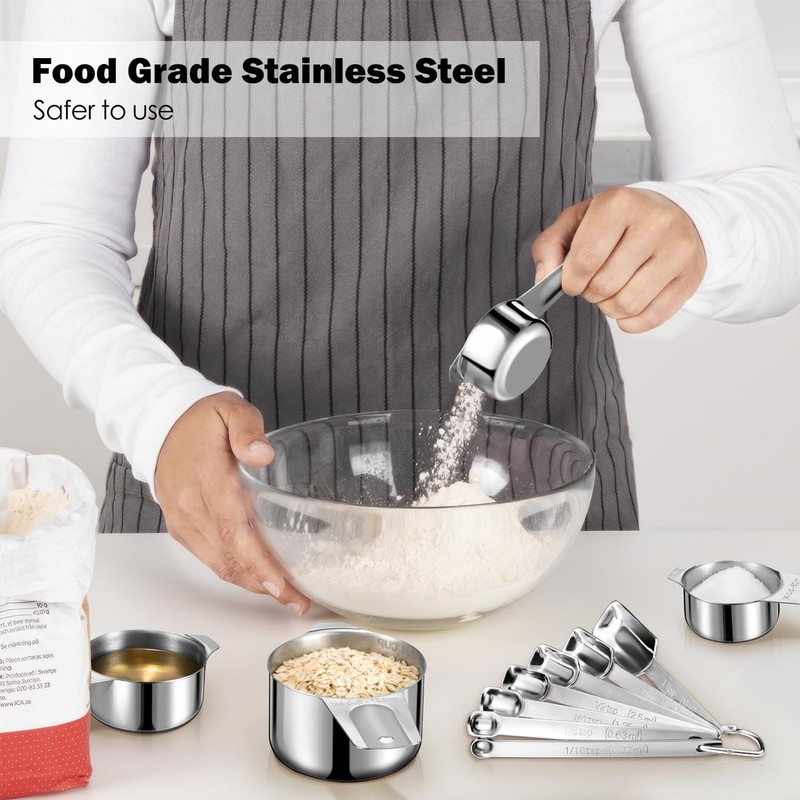 AMOHEE 20Pcs Measuring Cups and Spoons Set, Includes 7pcs Stainless