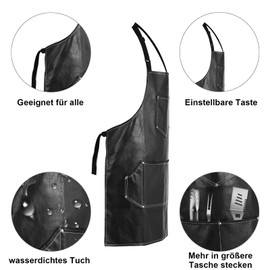 TTSTOIEE Grembiule da Barbecue, Grembiule impermeabile with 5 pockets, machine washable, for men and women, chef costume (black), black, One size fits all