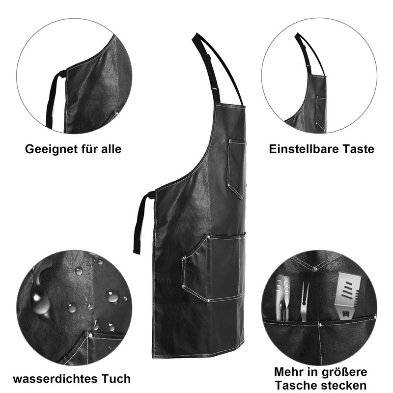 TTSTOIEE Grembiule da Barbecue, Grembiule impermeabile with 5 pockets, machine