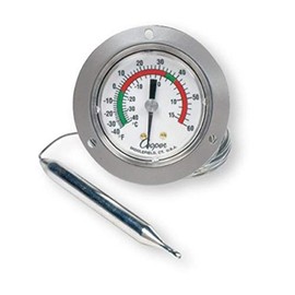 Cooper-Atkins 6142-58-3 Vapor Tension Panel Thermometer with Front Flange, Back Connect, NSF Certified, 2" Dial, 20' 4" Capillary with Bulb, -40/60°F or -40/15°C Temperature Range