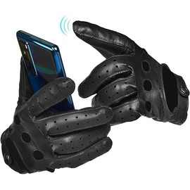 SURAWIL Mens Leather Driving Gloves Motorcycle Driving Gloves for Men,Soft Unlined Touchscreen M06CA-T,Black,XXL