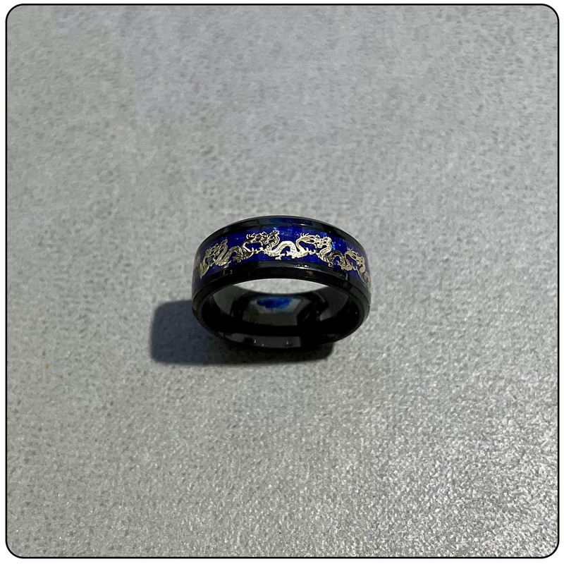 Fusamk Fashion Carbon Fiber Band Ring Stainless Steel Dragon Ring(Black(11))