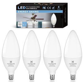 hansang E12 LED Light Bulbs 5000K Bright Daylight, 60W Type B Light Bulb, Small Candelabra Base B11 LED Bulb for Chandelier, Ceiling Fan Light Bulbs, 5W, 500LM, 120V, 4 Pack, Non-dimmable