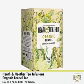 Heath & Heather Organic Fennel Tea Bags (6 Packs of 20, Total 120) Individually Wrapped Caffeine-Free Herbal Tea Infusions
