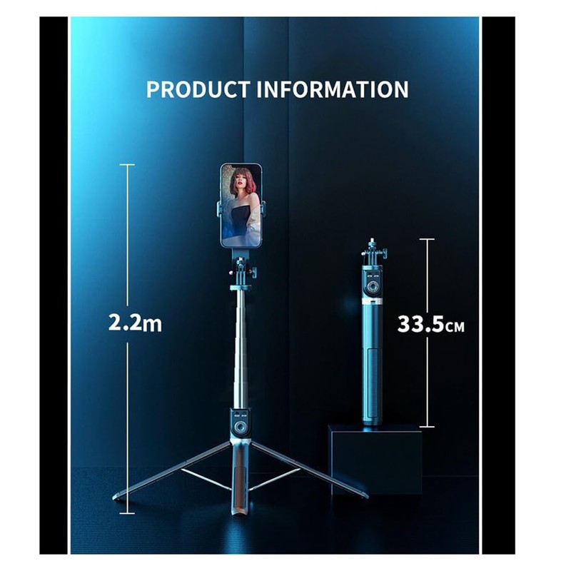 Snblzhef 2.2m Selfie Stick 360 Degree Rotating Stand Foldable Bluetooth