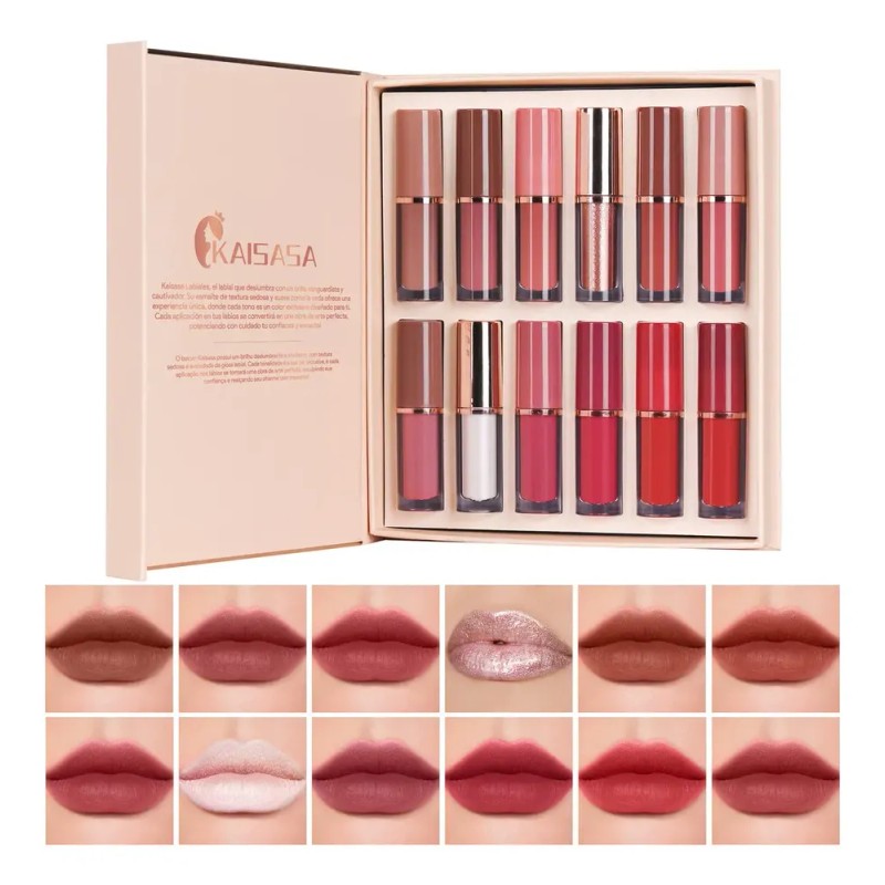 Set De Labiales Líquidos Mate Kaisasa con 12 Colores de
