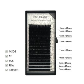NAGARAKU Blister 1x1 Extensiones de Pestañas 0.15 curva C mixtos 7-15mm una por una Negro Mate Pestañas Suaves Naturales