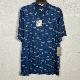 PGA Tour Men's Athletic Fit, Shadow Print Golf Polo Shirt True Navy XL
