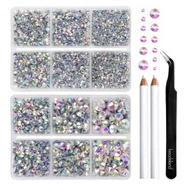 BEADSLAND Hotfix Rhinestones, 6080 Pieces AB Rhinestones for Clothing Crafts Mixed 6 Sizes with Wax Pen and Tweezers Kit, SS6-SS30, Crystal AB