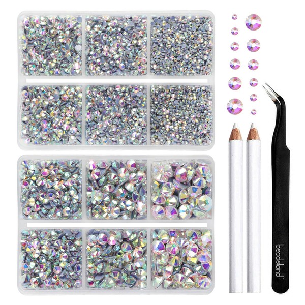 BEADSLAND Hotfix Rhinestones, 6080 Pieces AB Rhinestones for Clothing Crafts