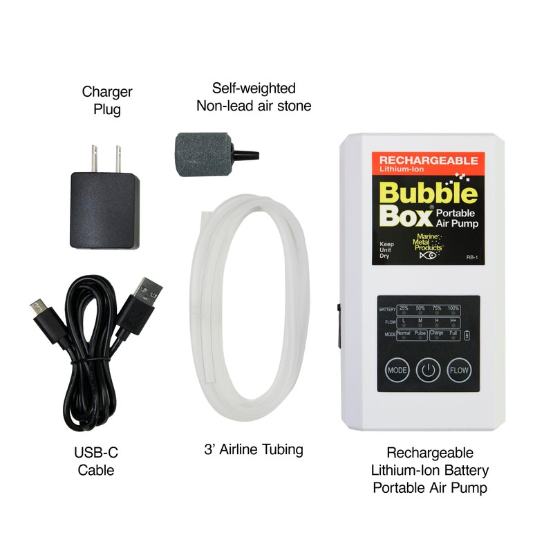 Marine Metal RB-1 Rechargeable Bubble Box Live Bait Aerator, Water