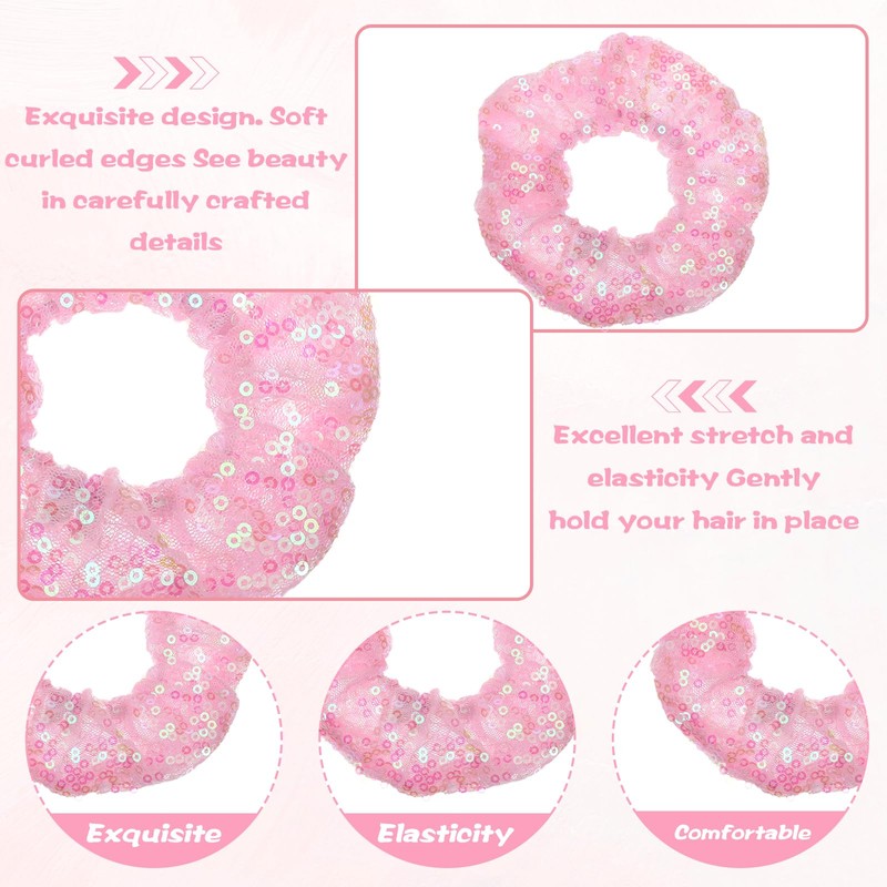 Embellished Sparkly Pink Crystal Scrunchie Hair Tie 2 Pack Pink