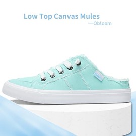 Obtaom Obtaom Women Canvas Mules Memory Foam Clipper Fashion Sneakers Comfortable Slip-On Mule Backless Holiday ShoesLight GreenUS6