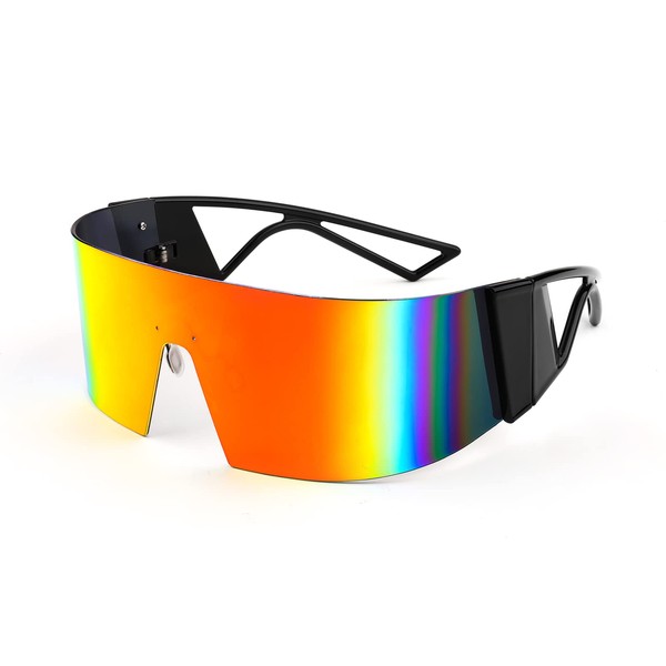 FEISEDY Oversized Flat Top Futuristic Wrap Sunglasses One Piece Goggles