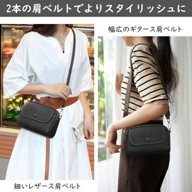 F.ZH Women's Shoulder Bag, Crossbody Bag, Lightweight, Genuine Leather, Mini Bag, Women's Bag, Soft Leather, 3 Zipper Pockets, 2 Adjustable Shoulder Straps, Small, Large Capacity, Stylish, Casual,