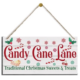Christmas Decor, Decorative Wood Hanging Wood Plaque, Home Wall Decor Art, Christmas Sign for Kitchen Cafe Bar, Rustic Wooden Holiday Decor, Christmas Wall Decor With Rope, Candy Cane Lane