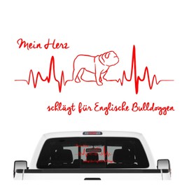 siviwonder English Bulldog Bully Sticker Car Heart Heartbeat Dog Sticker Dog Foil Colour Red Size 30 cm