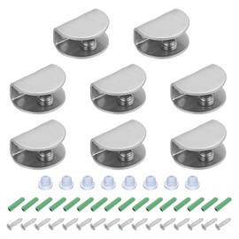 PATIKIL Glass Shelf Brackets, Stainless Steel Clamps Clip Bracket with Screws for 5/16"-3/8" Glass Shelves Wall Mounting, Pack of 8
